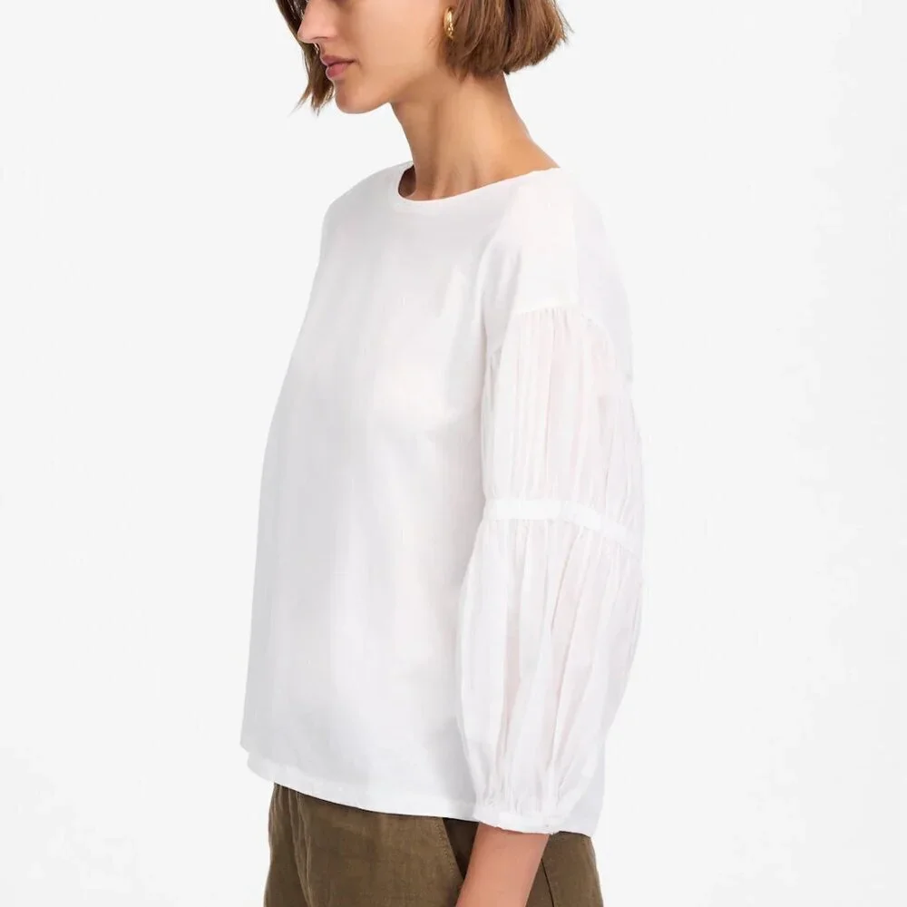 Madewell Puff-Sleeve Drop-Shoulder Knit Top Soft Cotton Jersey White XXS NWT